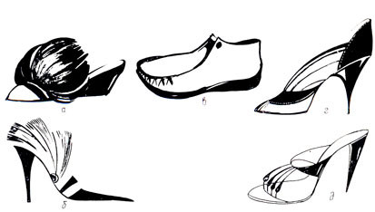 Рис. 97. Эскизы женской обуви, созданные по мотивам живой природы