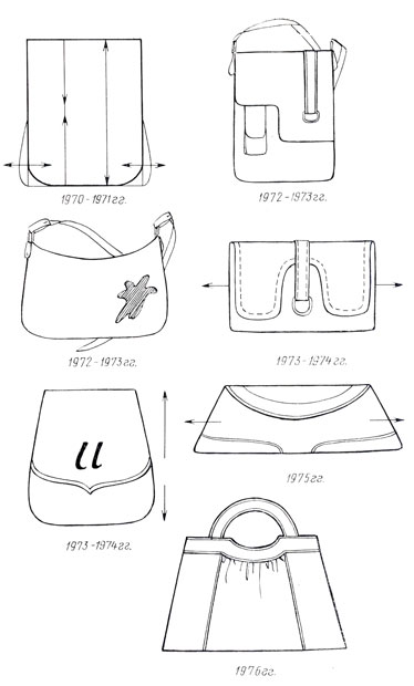 Рис. 139. Схема развития современных сумок в 1970-1976 гг. (стрелками показаны направления тенденции развития)